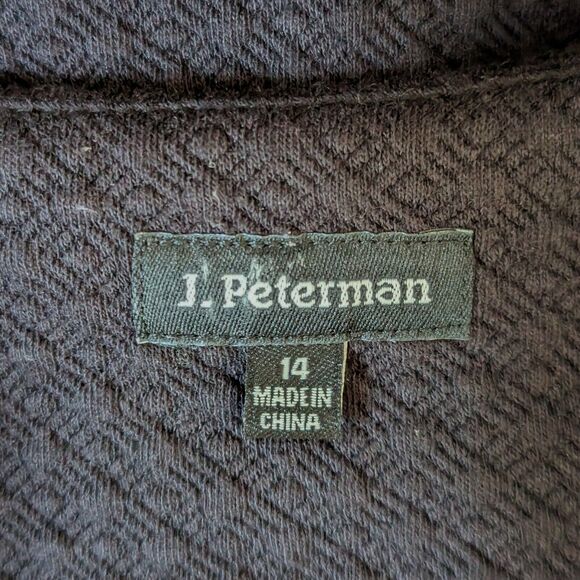 J. Peterman Women's Size 14 Black Sheath Dress 3/4 Sleeves Front Zip Textured - Picture 7 of 10